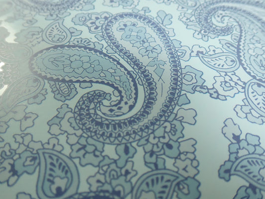 Luthitec Clear Backed Powder Blue Paisley Paper Decal Sheet - 420x295mm (16.5x11.61")