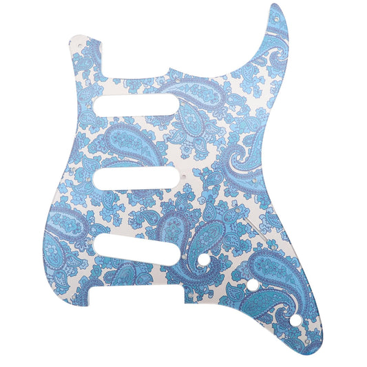 Luthitec Silver Backed Blue, Silver Backing Paisley Acrylic Stratocaster 8 Hole Guitar Pickguard