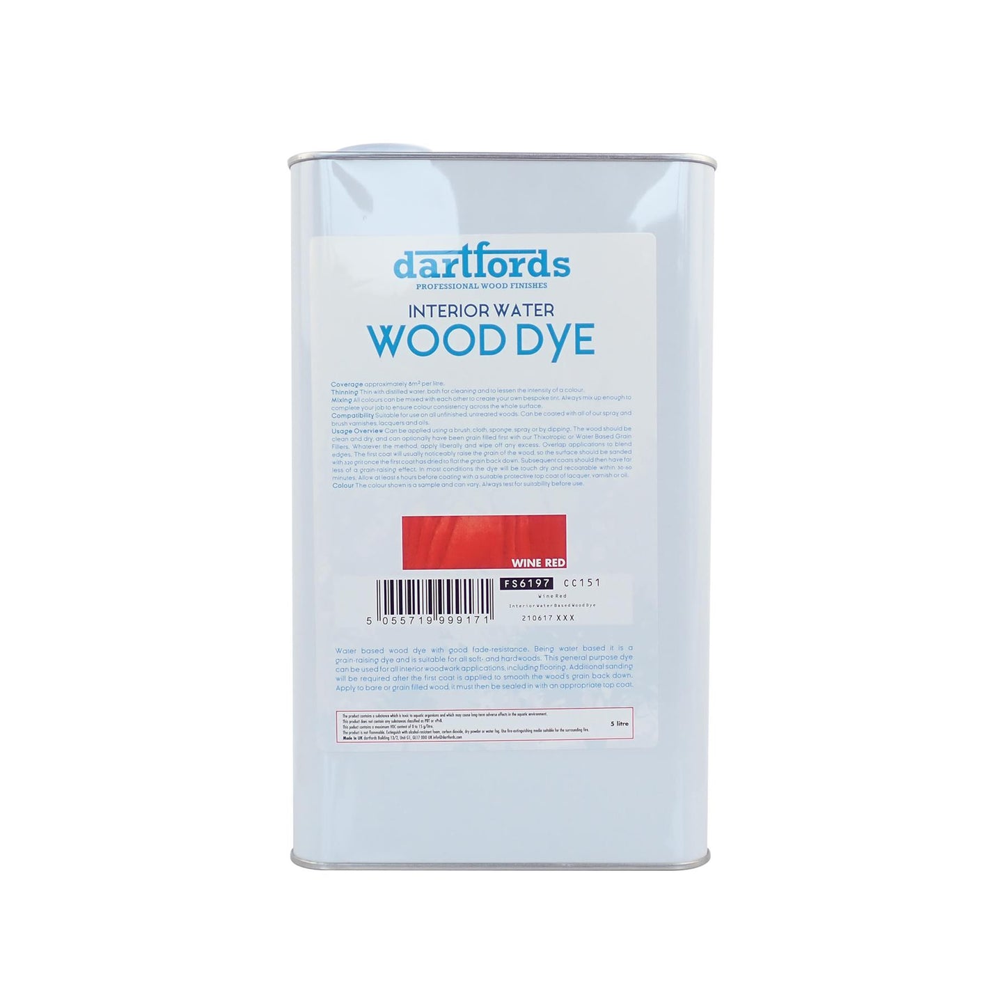 dartfords Wine Red Interior Water Based Wood Dye - 5 litre Jerrycan