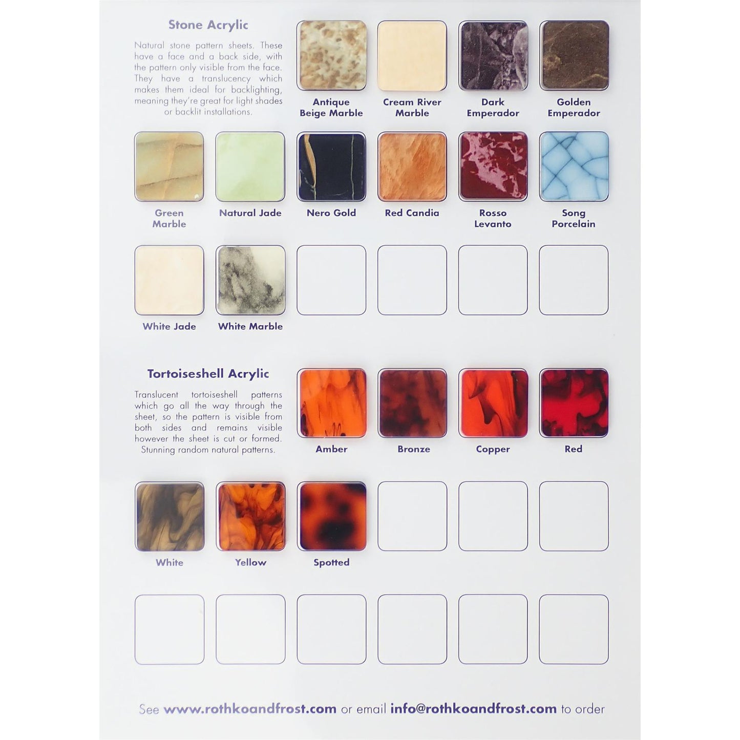 Incudo Stone and Tortoiseshell Acrylic Swatch Page