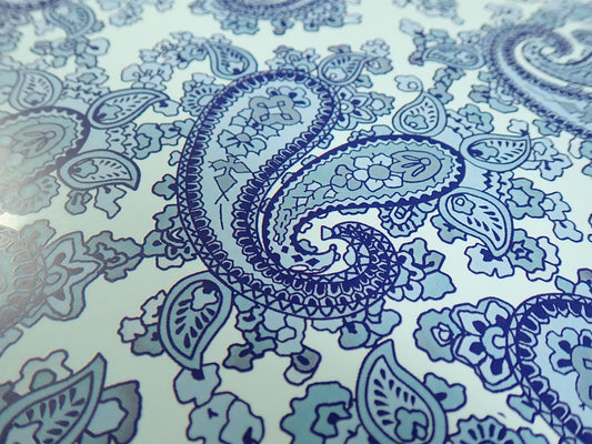 Luthitec Clear Backed Blue Paisley Paper Decal Sheet - 420x295mm (16.5x11.61")
