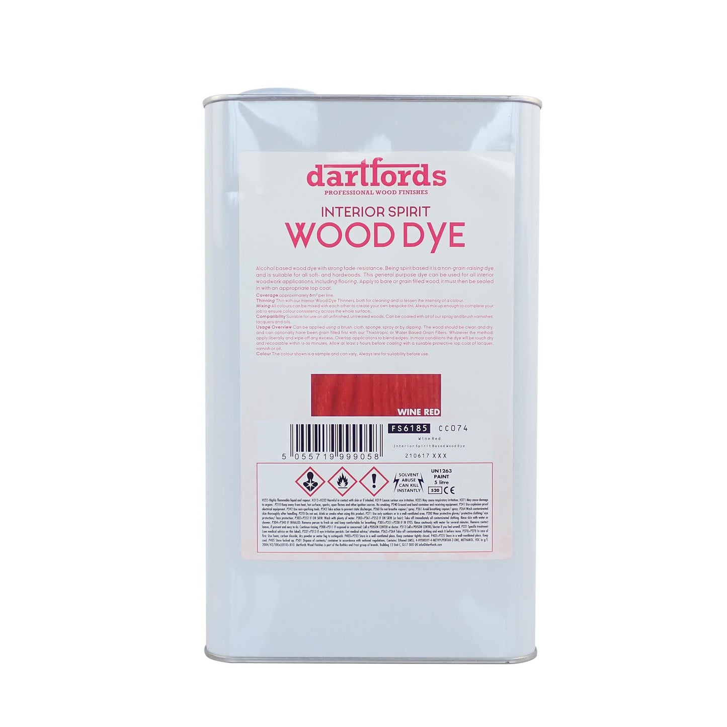 dartfords Wine Red Interior Spirit Based Wood Dye - 5 litre Jerrycan