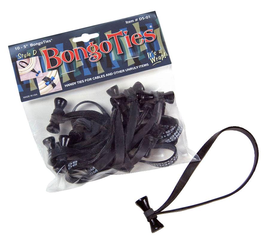 BongoTies D5-01-K Style D Obsidian Black Tip Bongo Ties - Pack of 10, 5"