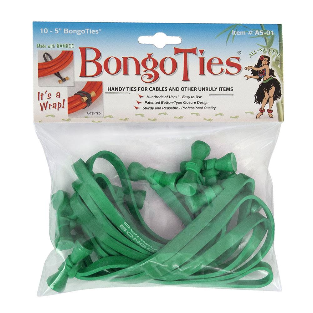 BongoTies A5-01-g All-Green Bongo Ties - Pack of 10, 5"