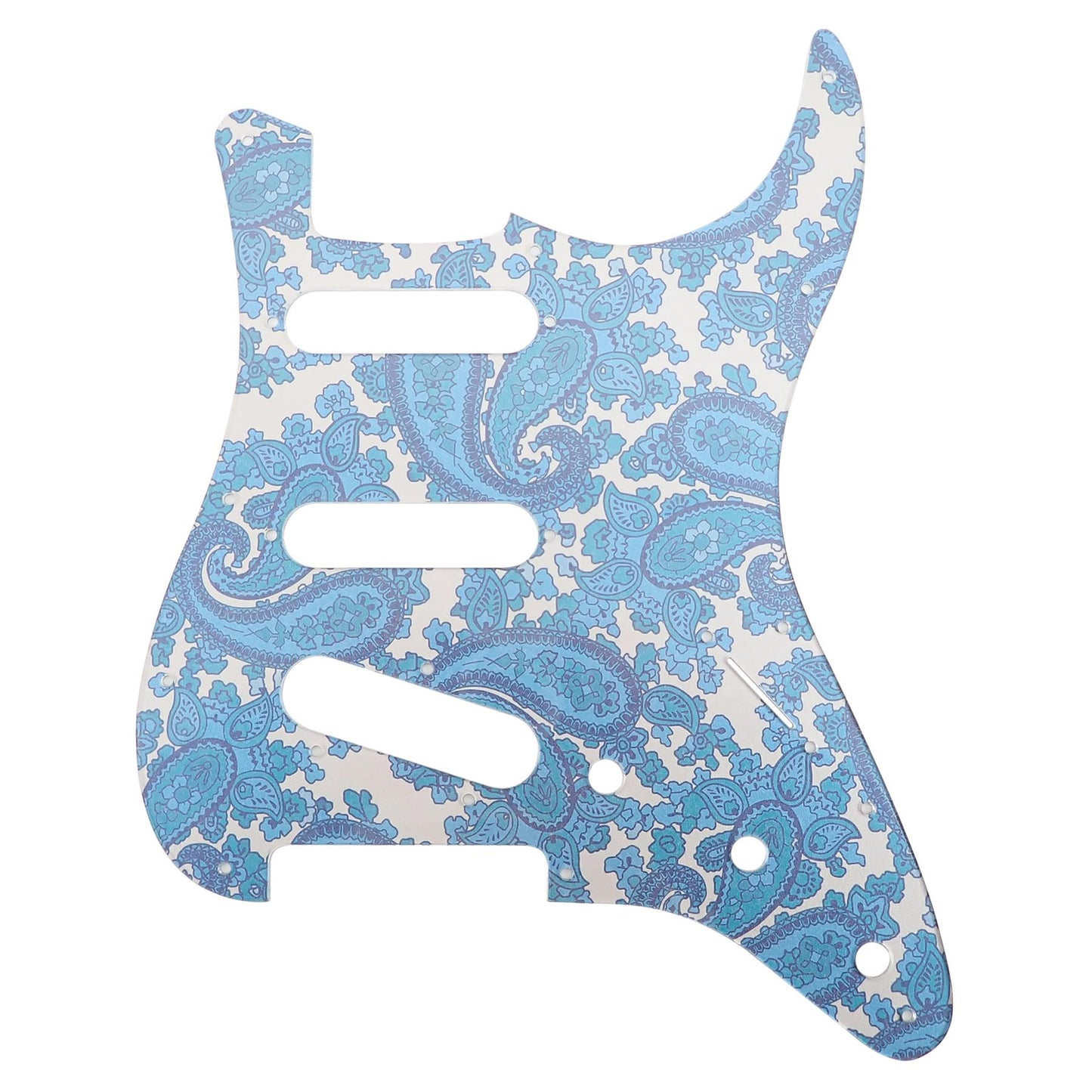 Luthitec Silver Backed Blue, Silver Backing Paisley Acrylic Stratocaster 11 Hole Guitar Pickguard