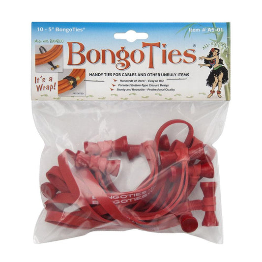 BongoTies A5-01-R All-Red Bongo Ties - Pack of 10, 5"